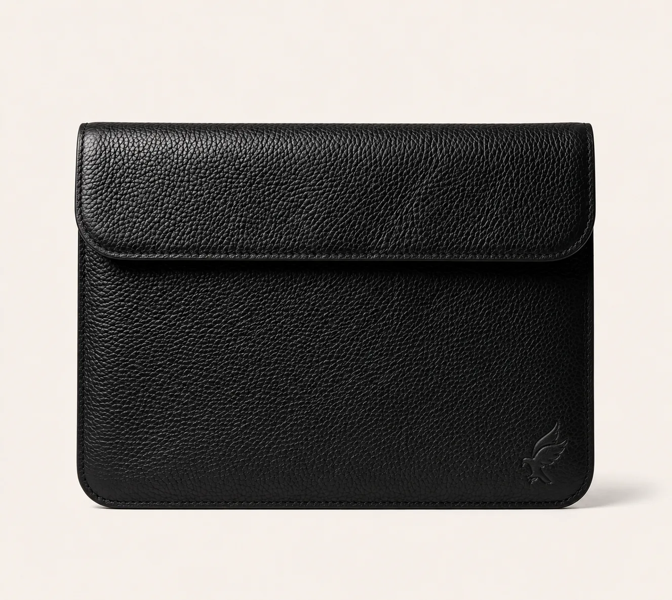 LAVEOR Heritage Sleeve — full-grain leather laptop sleeve in Black, handcrafted in Pakistan
