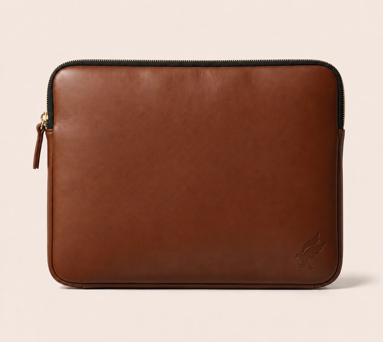 LAVEOR Voyage Zip Bag — full-grain leather laptop bag in Cognac, handcrafted in Pakistan